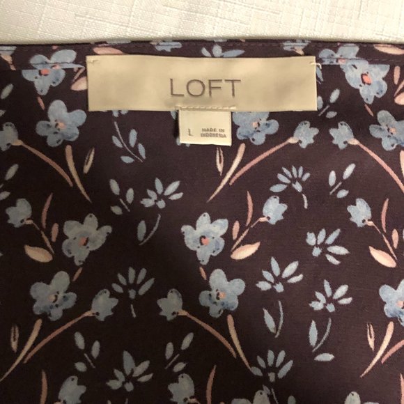 Loft Purple blue floral Top Women L obo - Picture 4 of 9